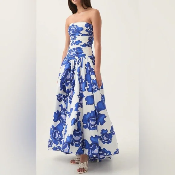blue and white ruched dress Rochelle Ruched Tiered Dress by Touch – The Mimi Boutique